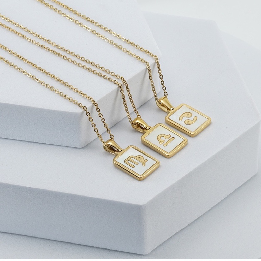18K Gold Plated Mother Pearl Zodiac Necklace NWT